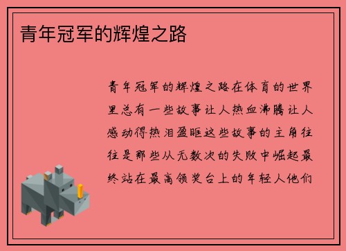 青年冠军的辉煌之路